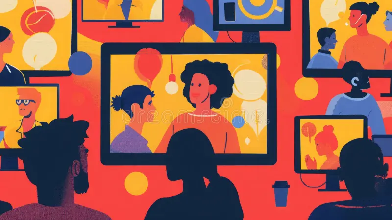 Various people watching different screens - symbolic of varying identities represented in the media